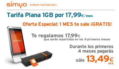 Tarifa Plana 1GB por 17,99€/mes